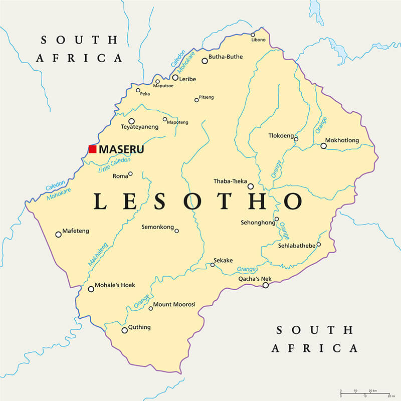 Datos de Lesotho: Mapa de Lesotho