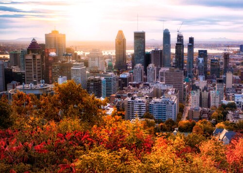 Montreal en otoño con hojas coloridas al amanecer - Imagen de shutterstock.com