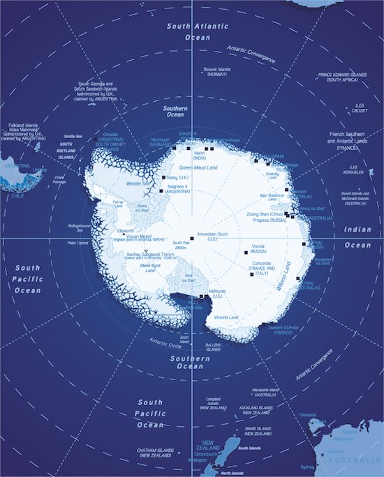 Mapa del Océano Sur